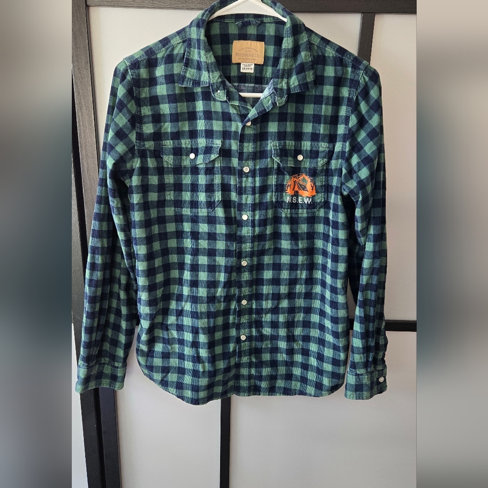 Men's Blue and Green Plaid Shirt